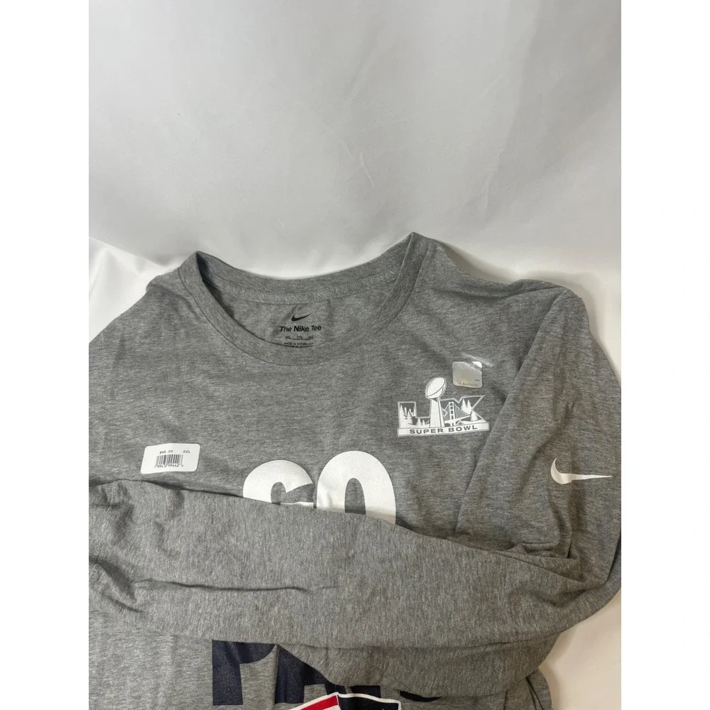 Nike Mens New England Patriots Super Bowl LII Go Pats Long Sleeve Shirt Grey XXL